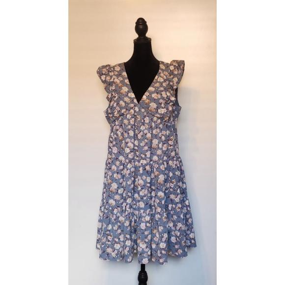 ee:some - Women's Blue Floral V-Neck Tiered Mini Dress - Size L - NWOT - Picture 6 of 10